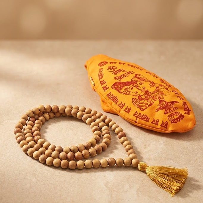 Sheetal Sadhana Combo: Certified Chandan Mala & Jaap Bag – Divine Hindu