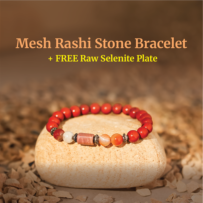 Aries (Mesh Rashi) Stone Bracelet with FREE Raw Selenite Plate