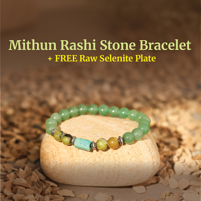Gemini (Mithun Rashi) Stone Bracelet with FREE Raw Selenite Plate