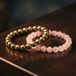 Golden Pyrite Stone Wealth Bracelet & Rose Quartz Bracelet Combo for Love and Prosperity