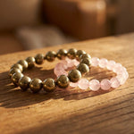 Golden Pyrite Stone Wealth Bracelet & Rose Quartz Bracelet Combo for Love and Prosperity
