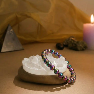 Hematite Aura Stone Bracelet & Selenite Bracelet Combo for Energy Cleansing
