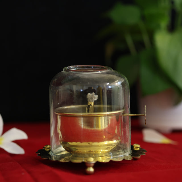 Akhand Jyot brass & glass diya