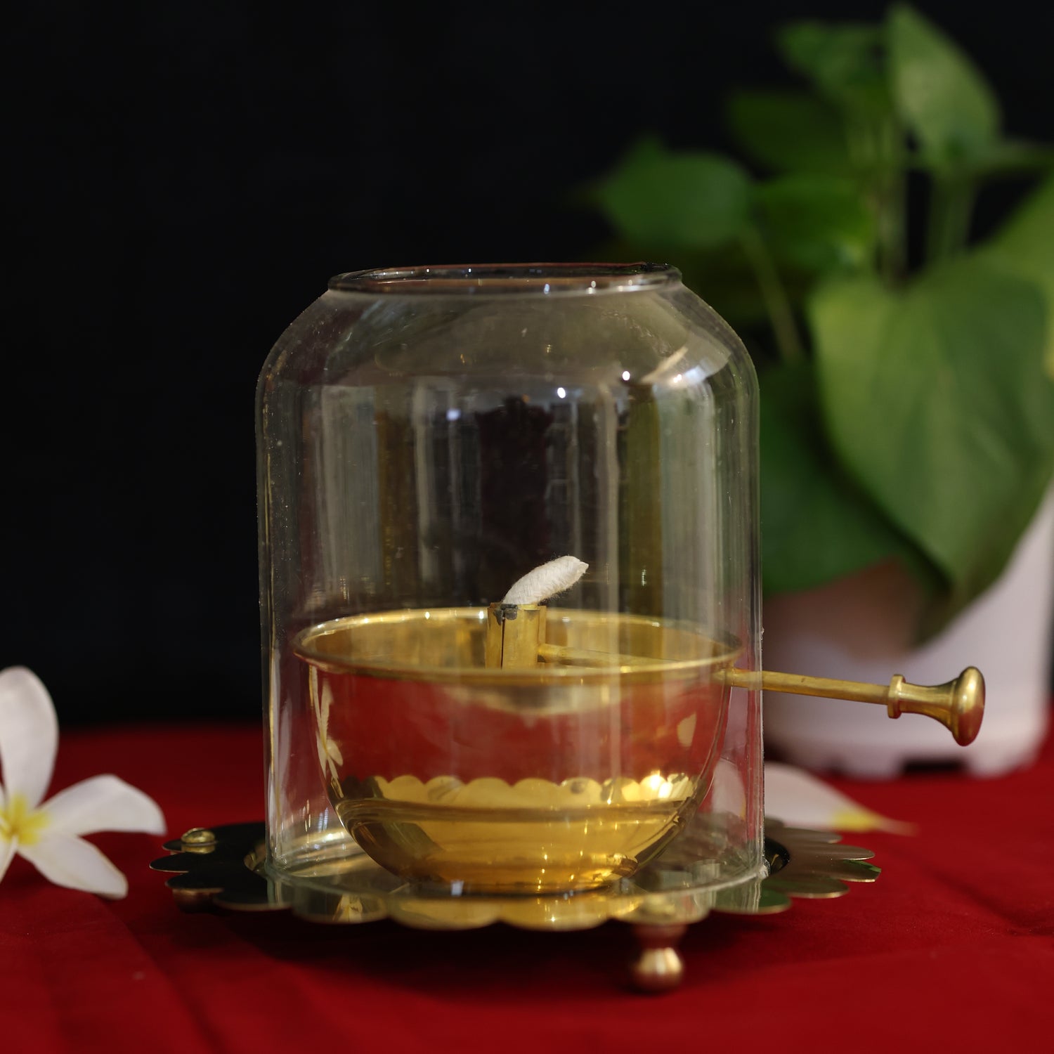 Brass Akhand Jyot Oil Diya with Boro-Silicate Glass