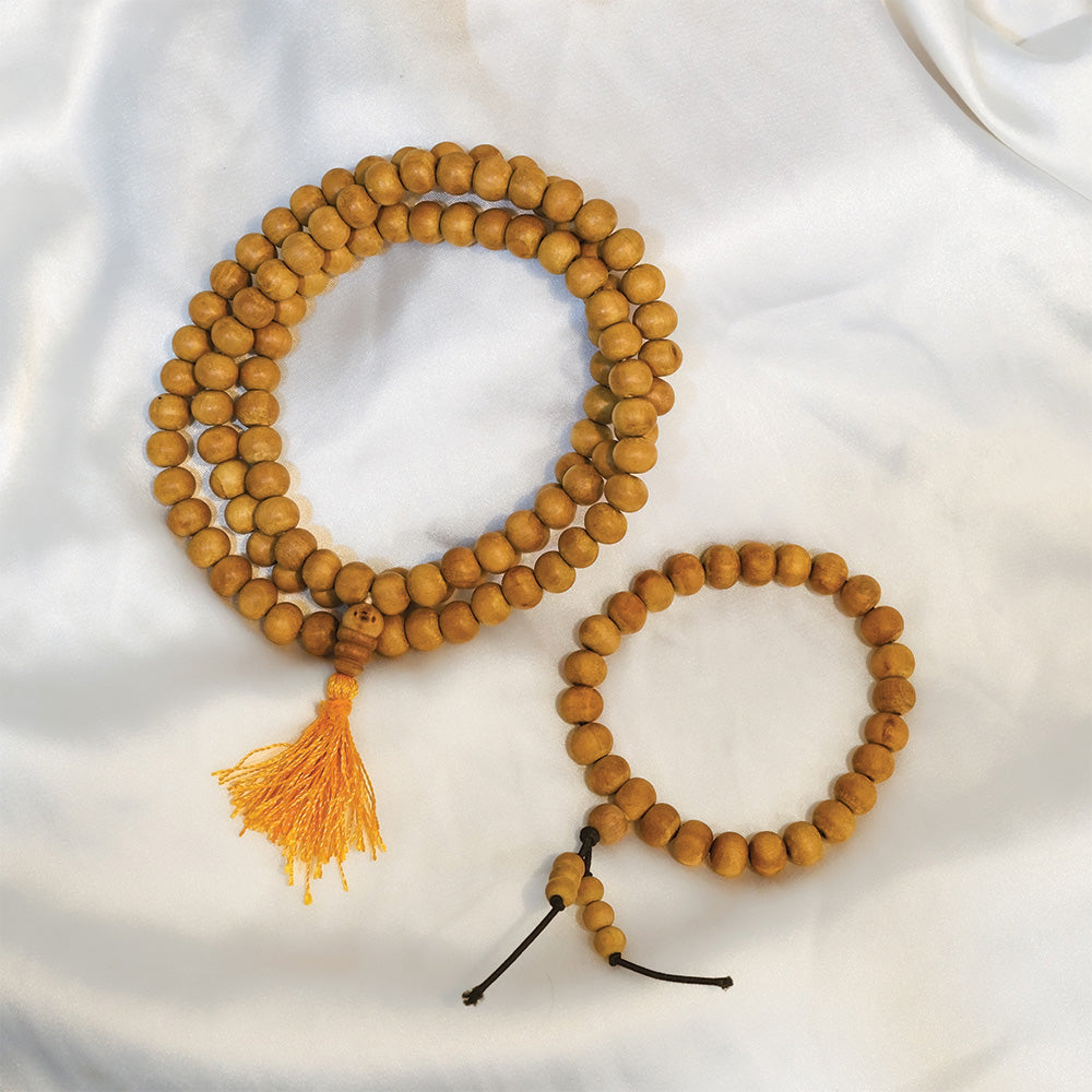 108 Beads Chandan Mala and Sandalwood Bracelet Combo