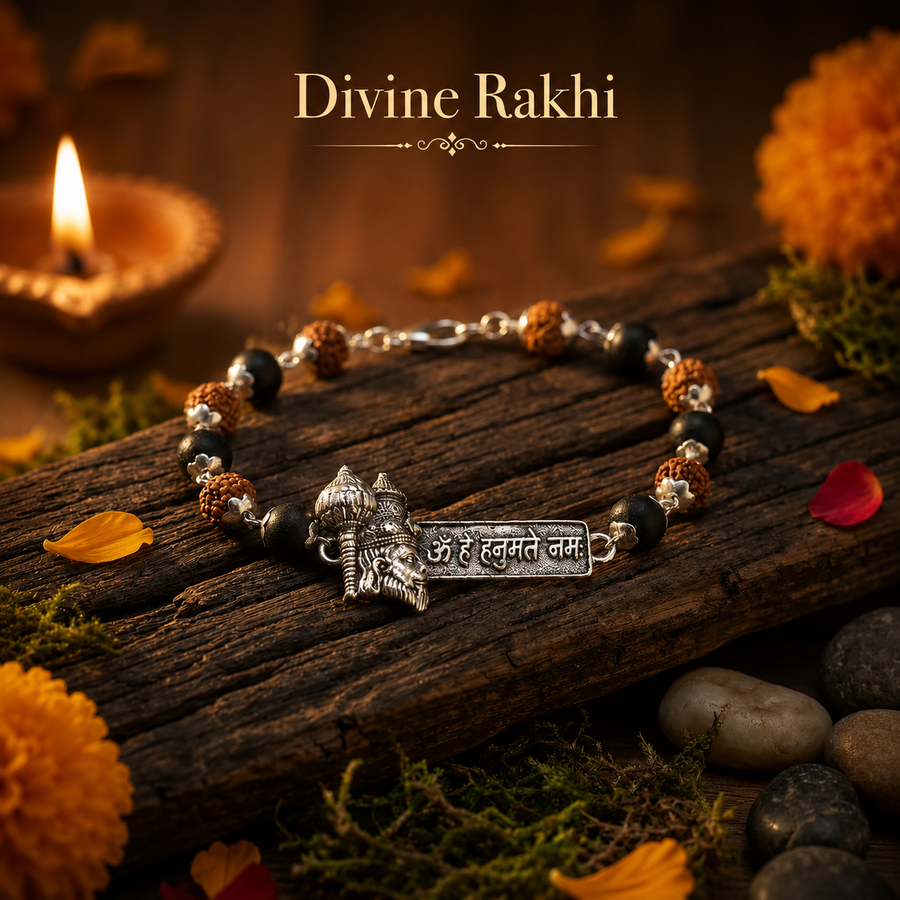 Rudraksha Karungali Hanuman Mantra Rakhi Bracelet