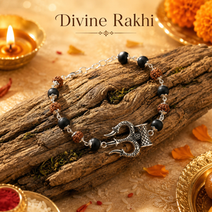 Rudraksha Karungali Silver Cap Trishool Damroo Rakhi Bracelet