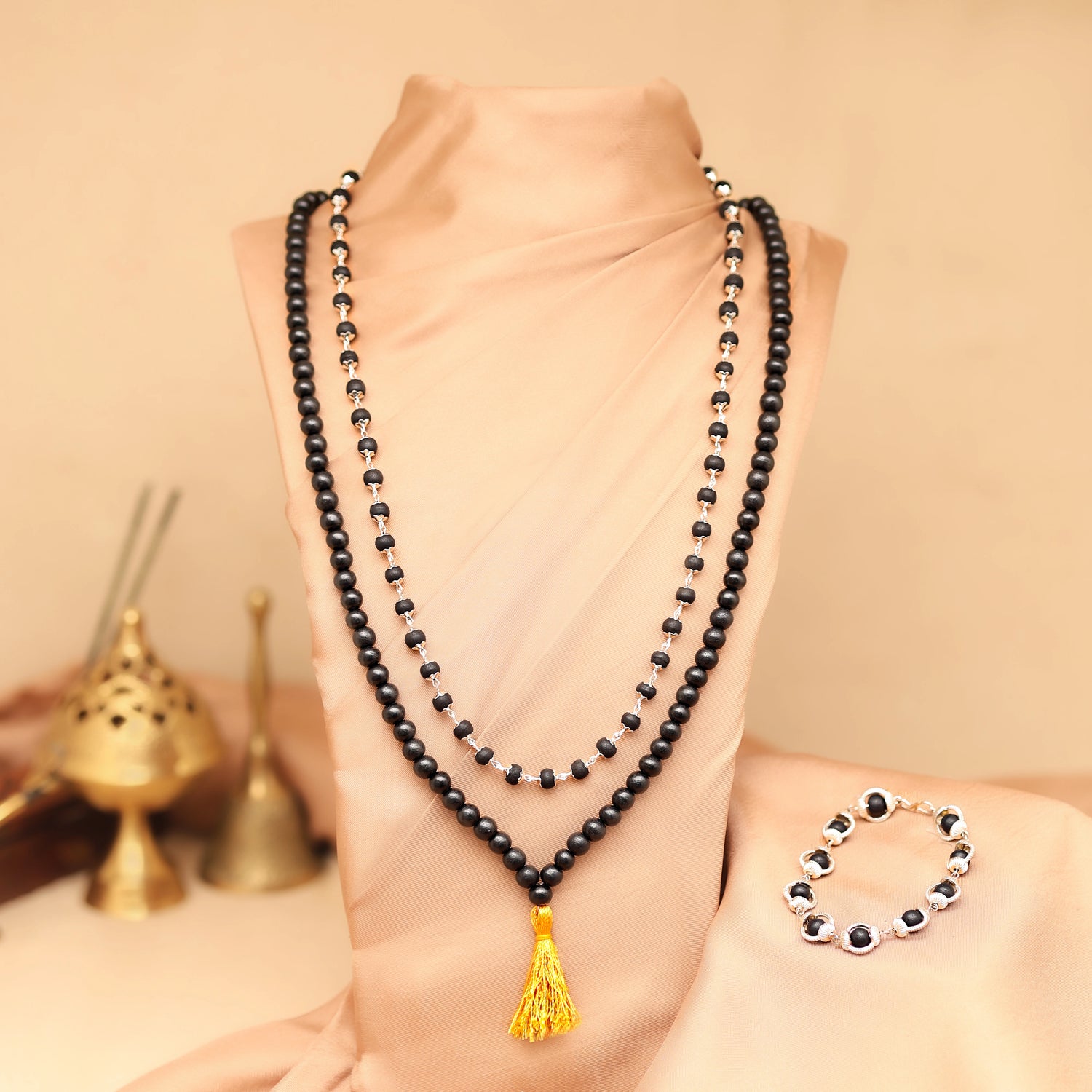 Original Karungali Malai 108-Beads + Silver Cap Karungali Bracelet and Silver Cap Karungali Malai 54 Beads with Govt. Certification