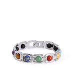 Navratna Link Chain Bracelet In Silver Finish 