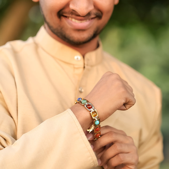 7 Chakra Link Chain Bracelet with Rudraksha