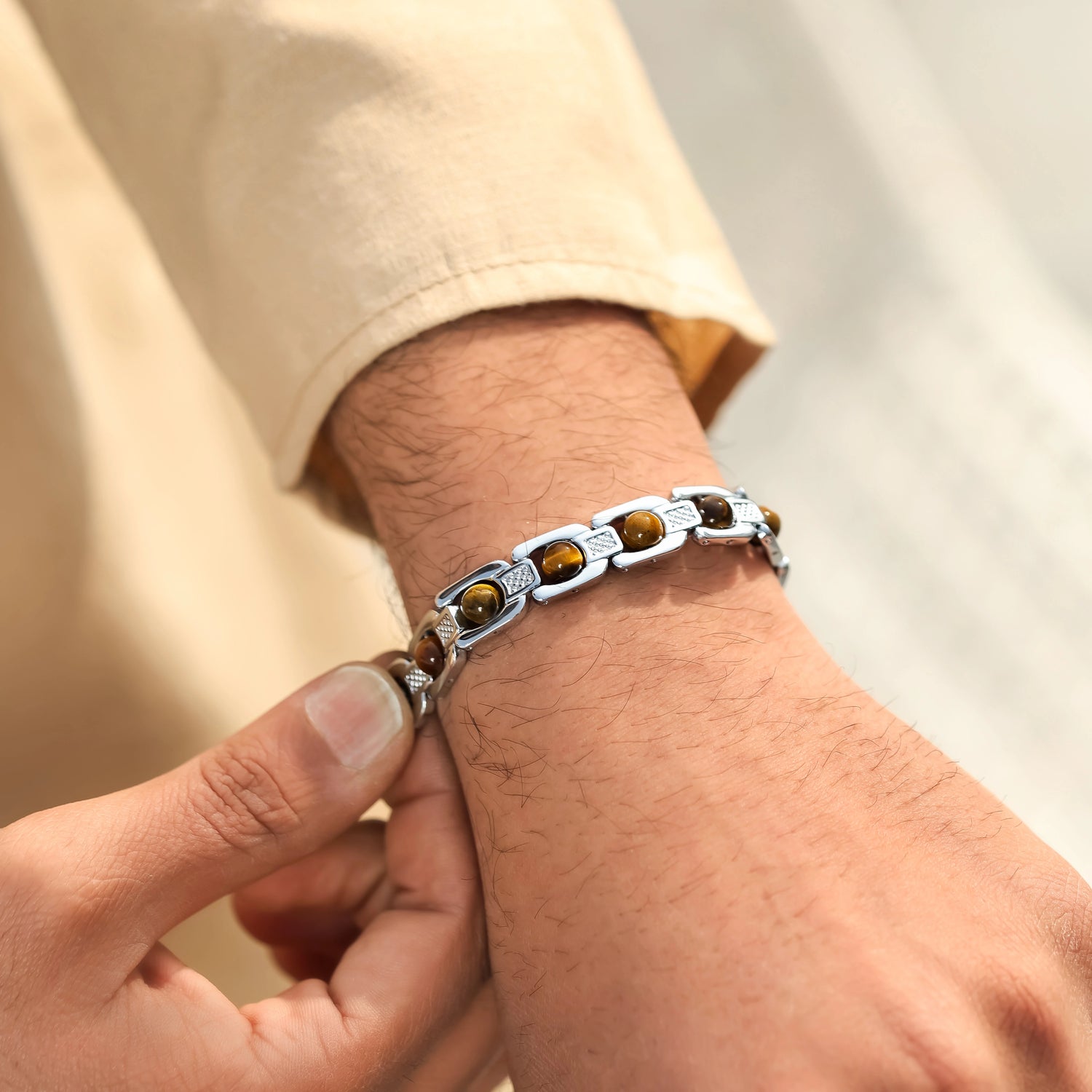 Tiger Eye Link Chain Bracelet