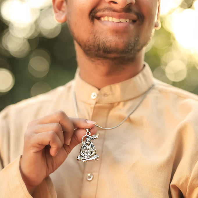 Hanuman Ji Dhyana Silver Pendant