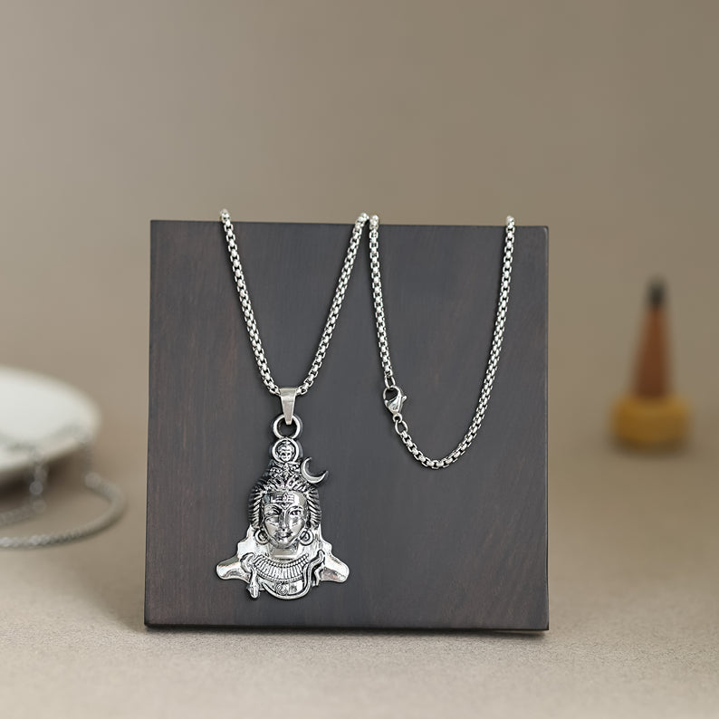 Silver Plated Lord Shiva Face Pendant