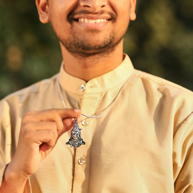 Silver Plated Lord Shiva Face Pendant