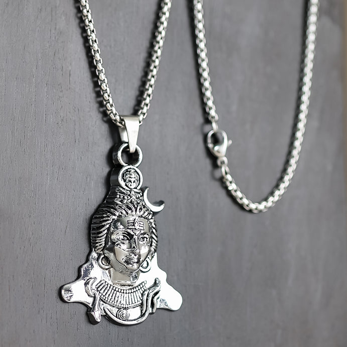 Silver Plated Lord Shiva Face Pendant