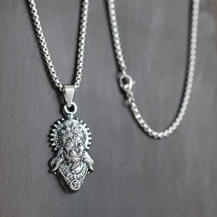Silver Plated Hanuman Ji Face Pendant