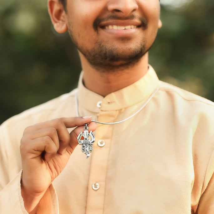 Silver Plated Shiva Trishul & Damaru Pendant