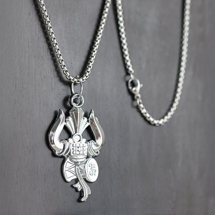 Silver Plated Shiva Trishul & Damaru Pendant