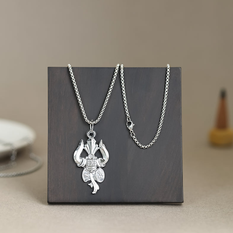 Silver Plated Shiva Trishul & Damaru Pendant