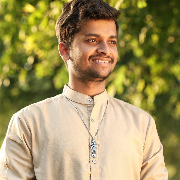 Silver Plated Standing Hanuman Gadha Pendant