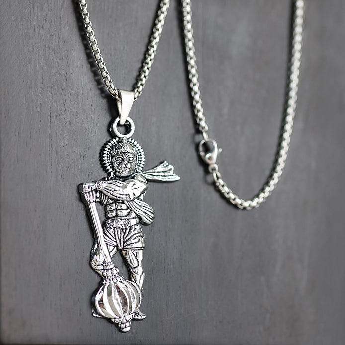 Silver Plated Standing Hanuman Gadha Pendant