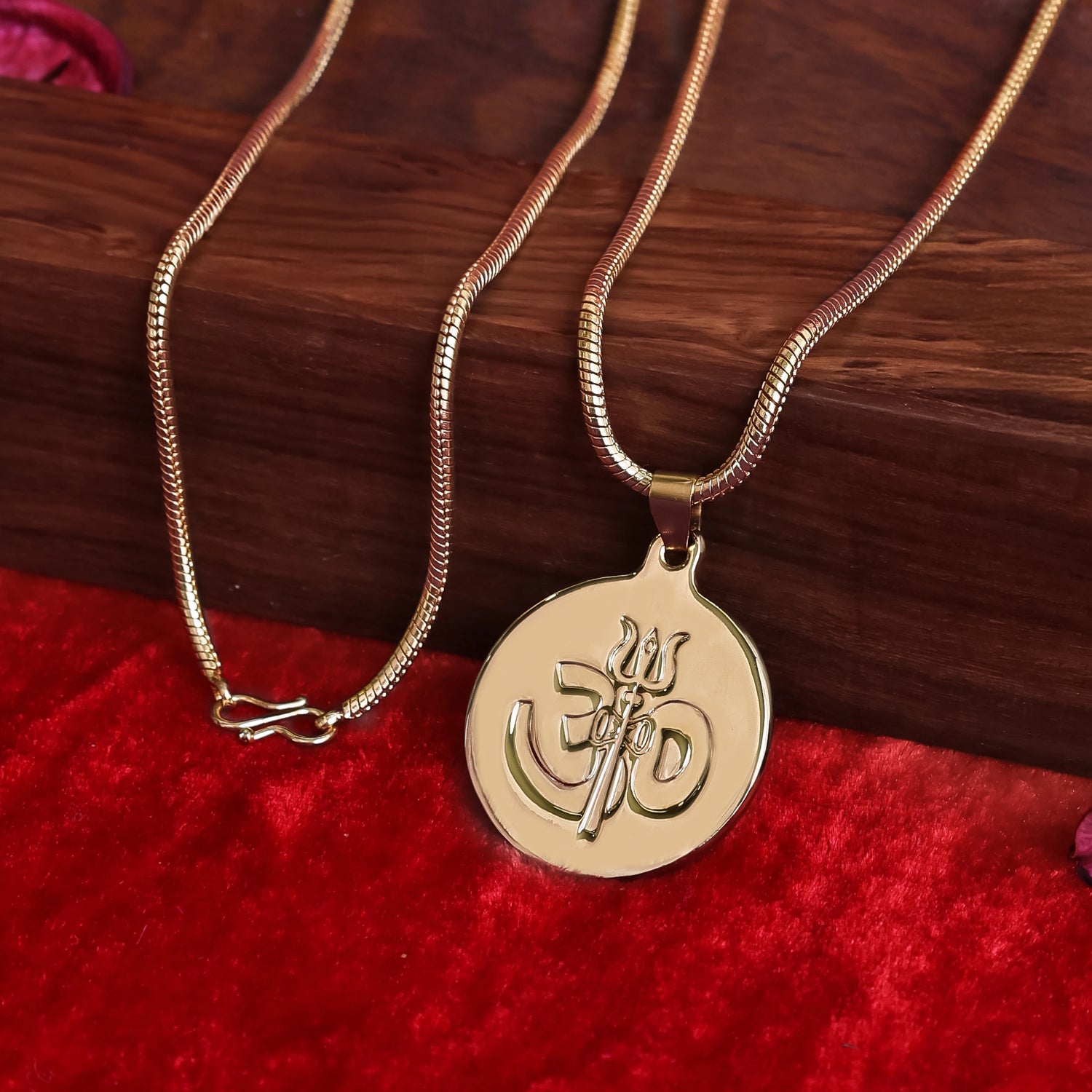 Gold Plated Round Om & Trishul Pendant