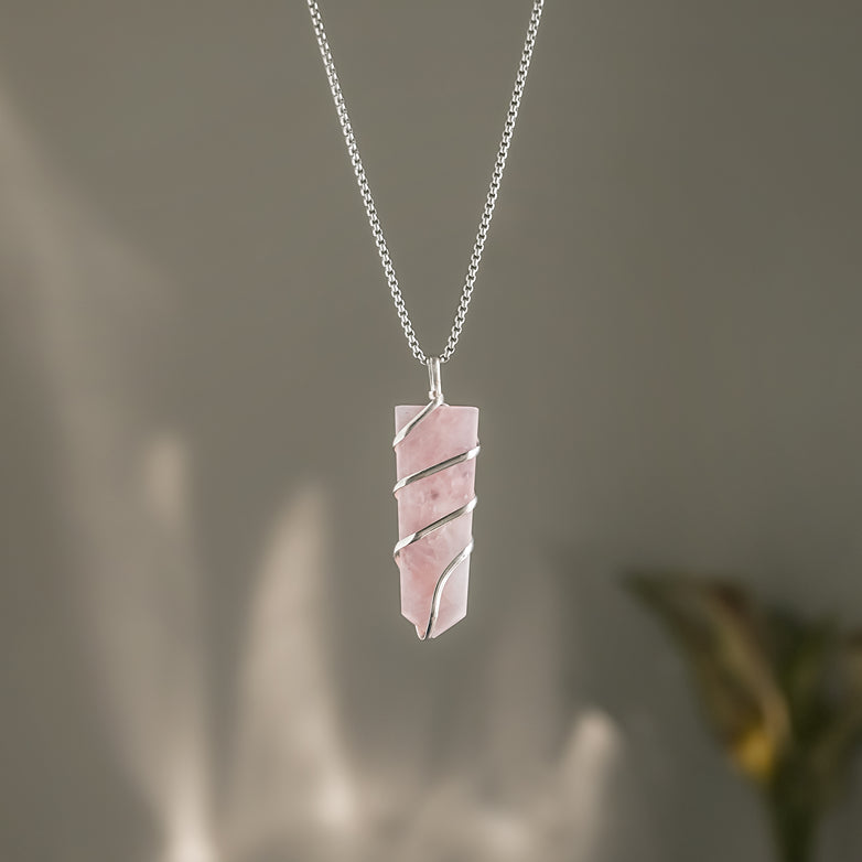 Rose Quartz Stone Locket with Chain