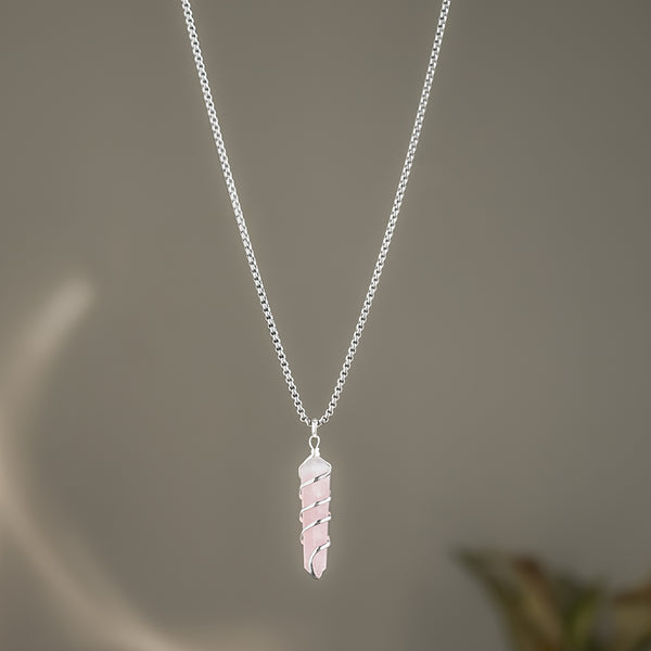 Rose Quartz Stone Locket with Chain
