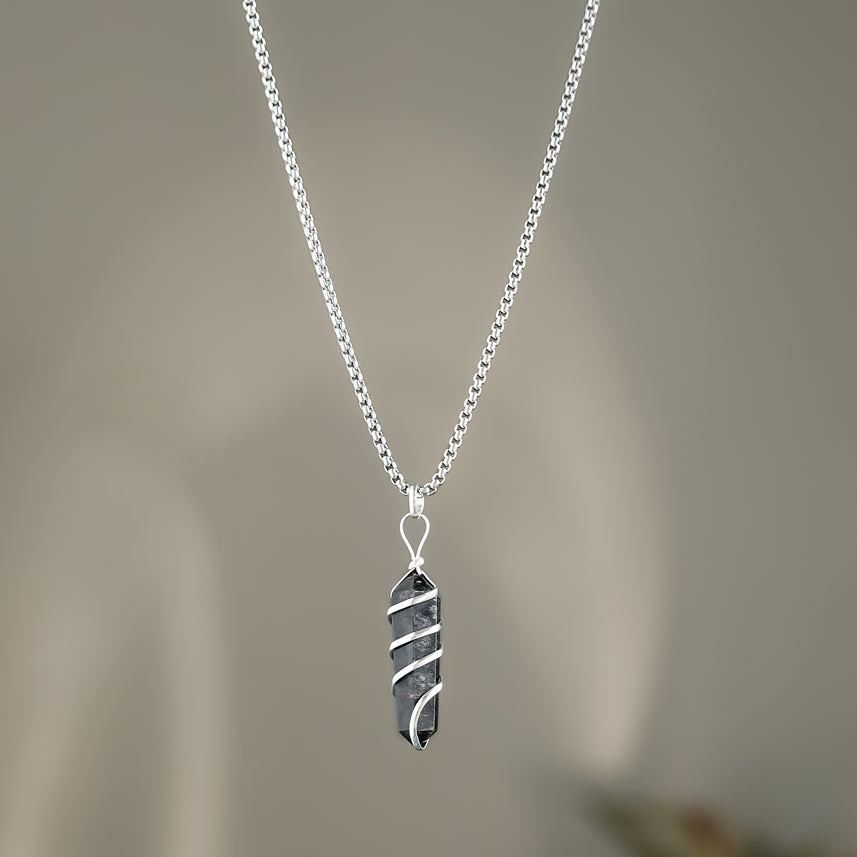 Black Agate Stone Locket with Chain