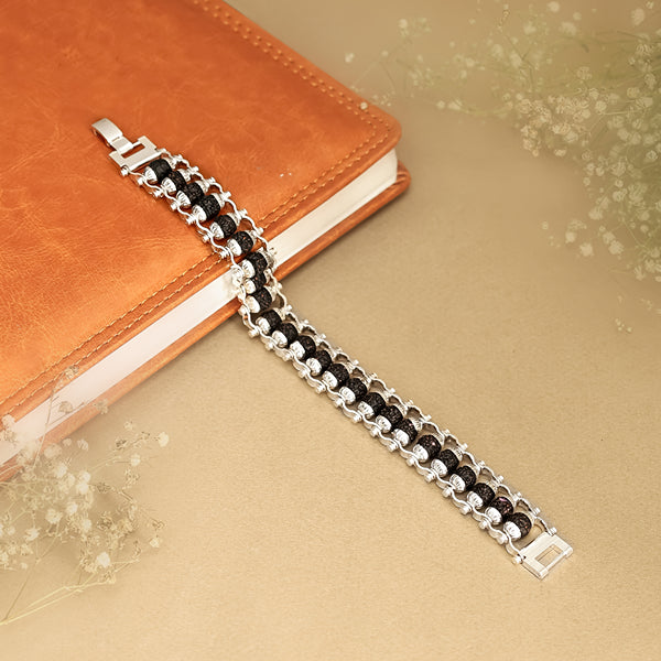 Silver-Plated Karungali Chain Bracelet - Made from Natural Ebony Wood