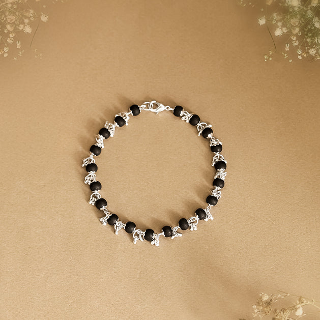 Karungali Beads Floral Silver Bracelet
