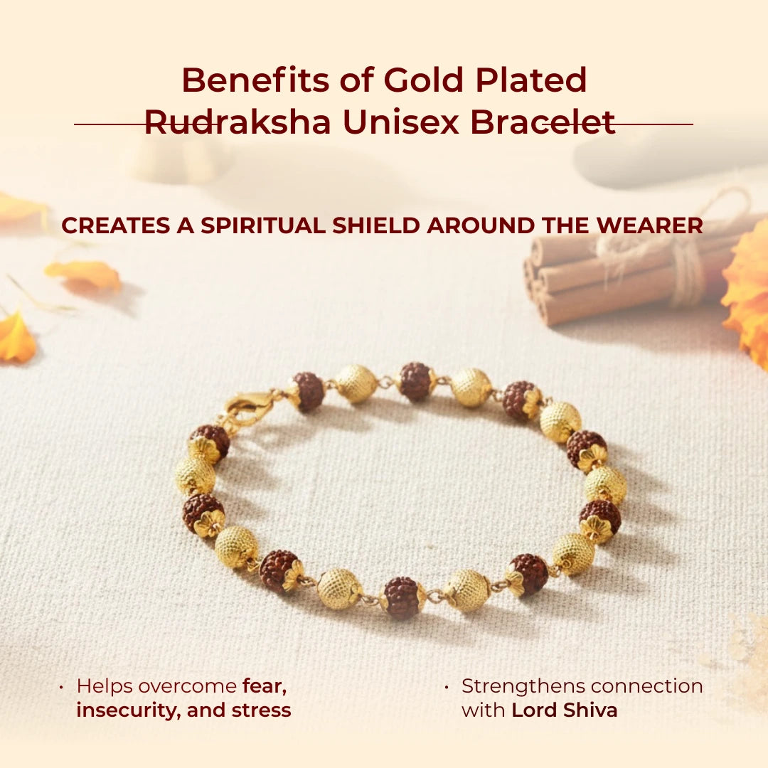 Gold Plated Rudraksha Unisex Bracelet