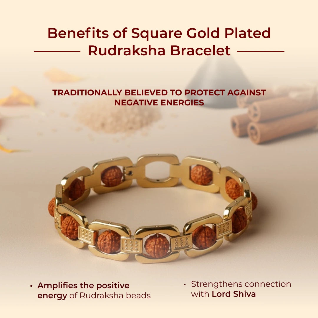 Square Gold Plated Rudraksha Bracelet