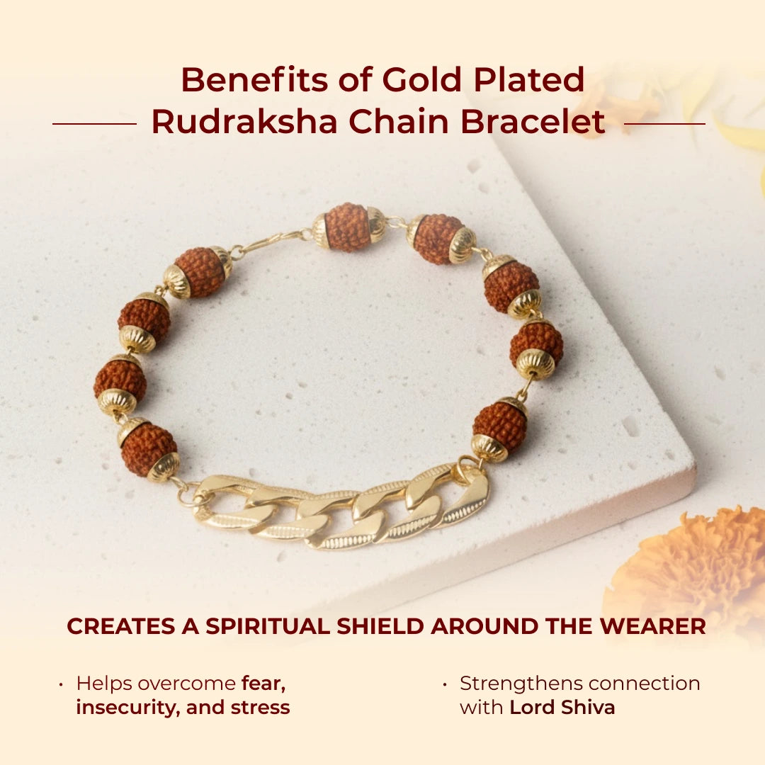 Gold Plated Rudraksha Chain Bracelet