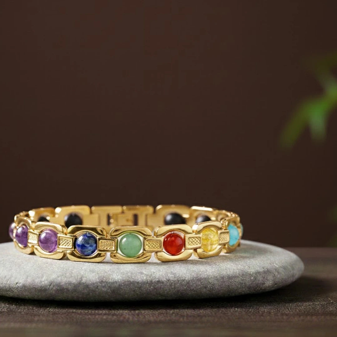 7 Chakra Link Chain Bracelet with Karungali