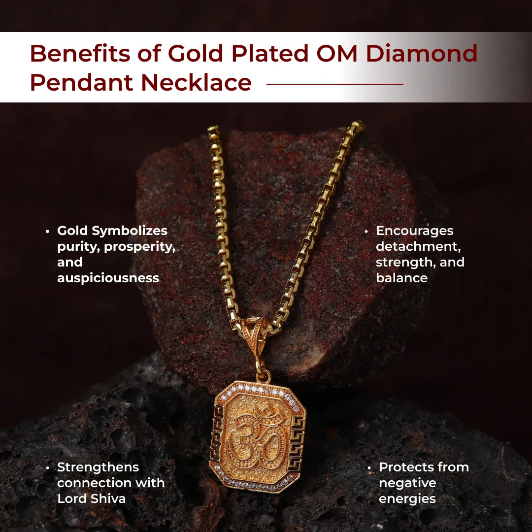 Gold Plated OM Diamond Pendant Necklace