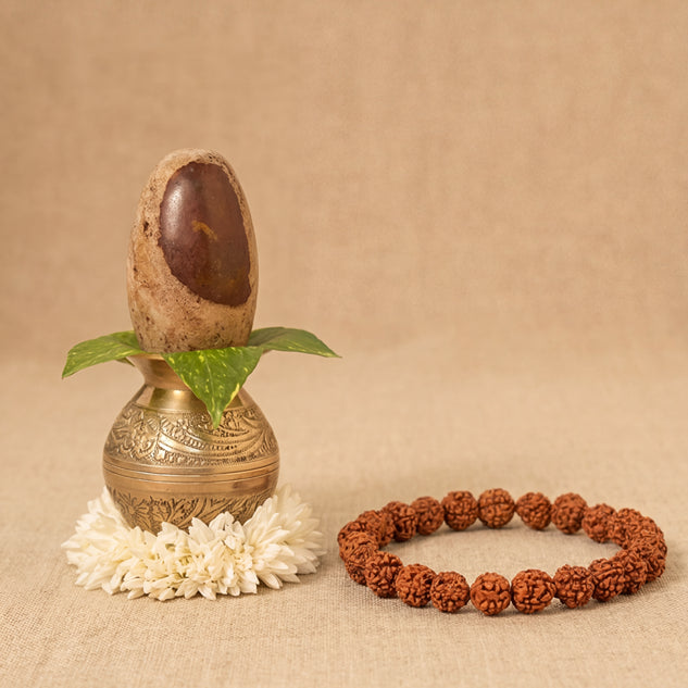 Original Narmadeshwar Shivling with 5 Mukhi Rudraksha Bracelet combo