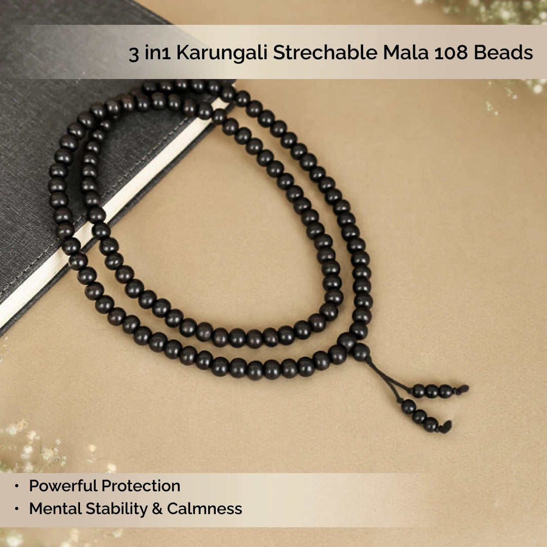 3 in 1 Karungali Stretchable Mala 108 Beads