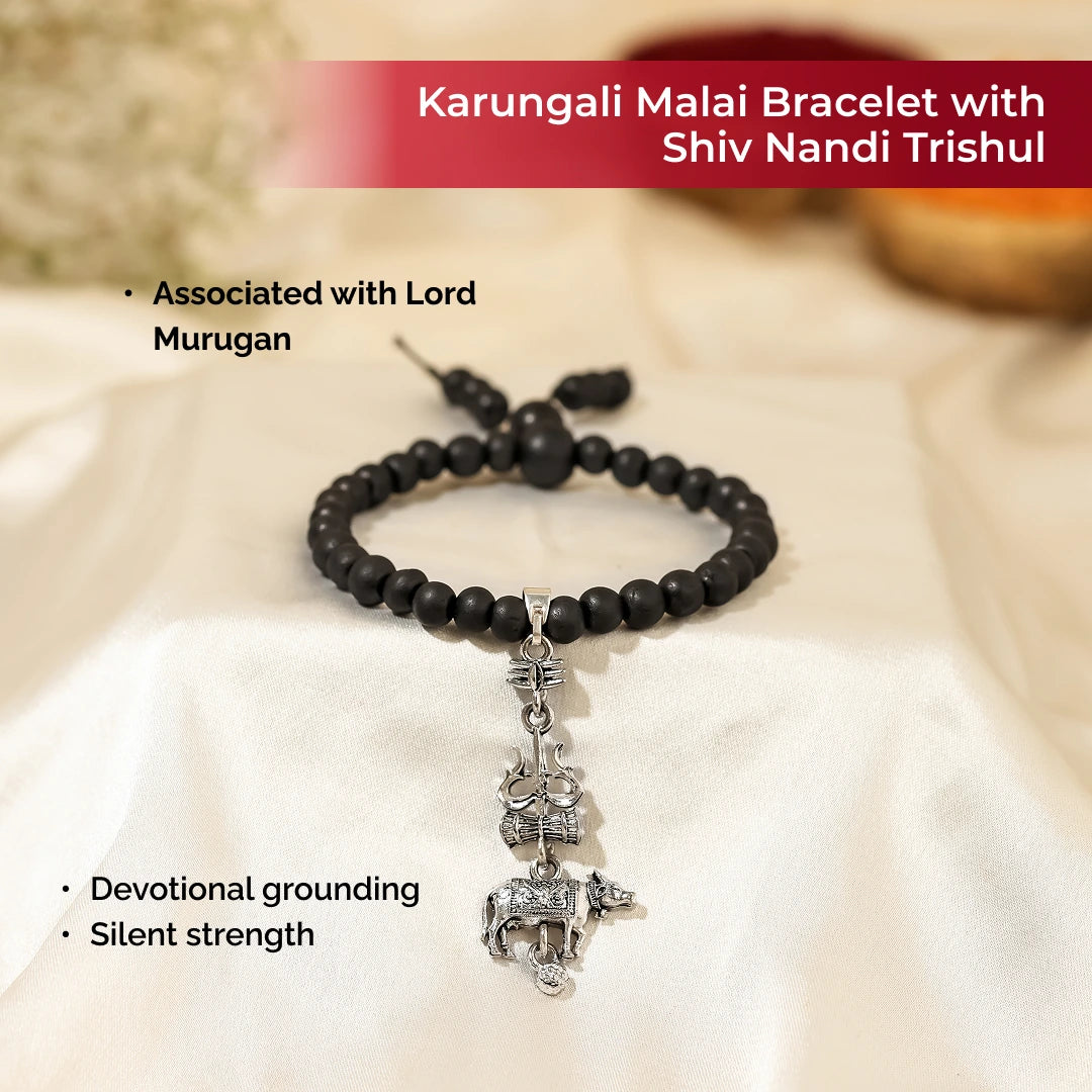 Karungali Malai Bracelet with Shiv Nandi Trishul