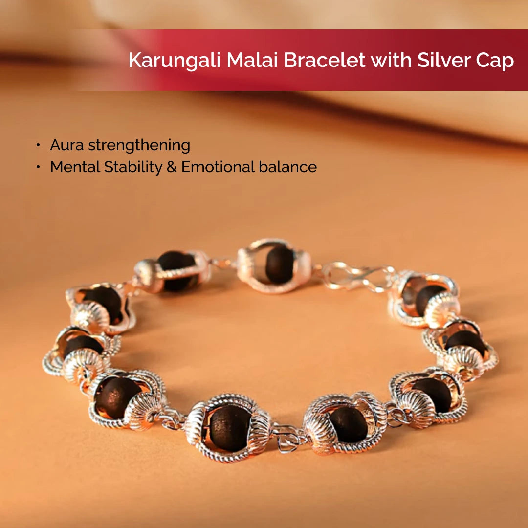 Karungali Malai Bracelet with Silver Cap with Govt. Certification