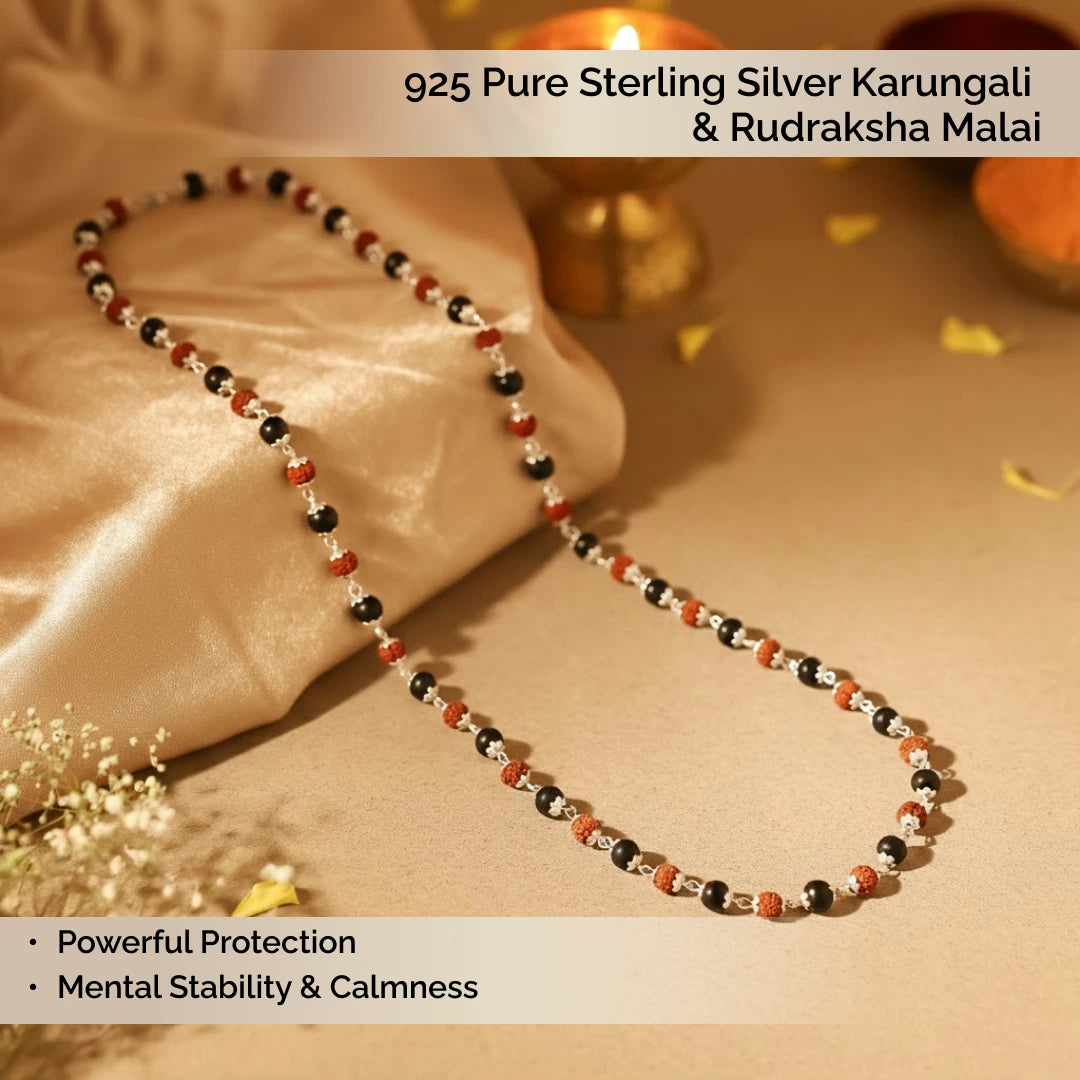 925 Pure Sterling Silver Karungali & Rudraksha Malai