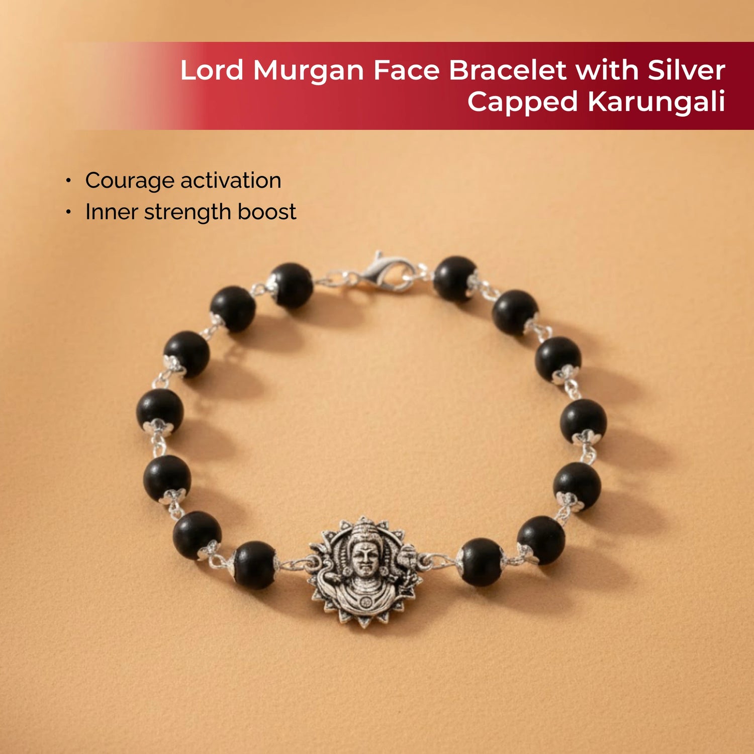 Lord Murugan Face Bracelet with Silver Capped Karungali