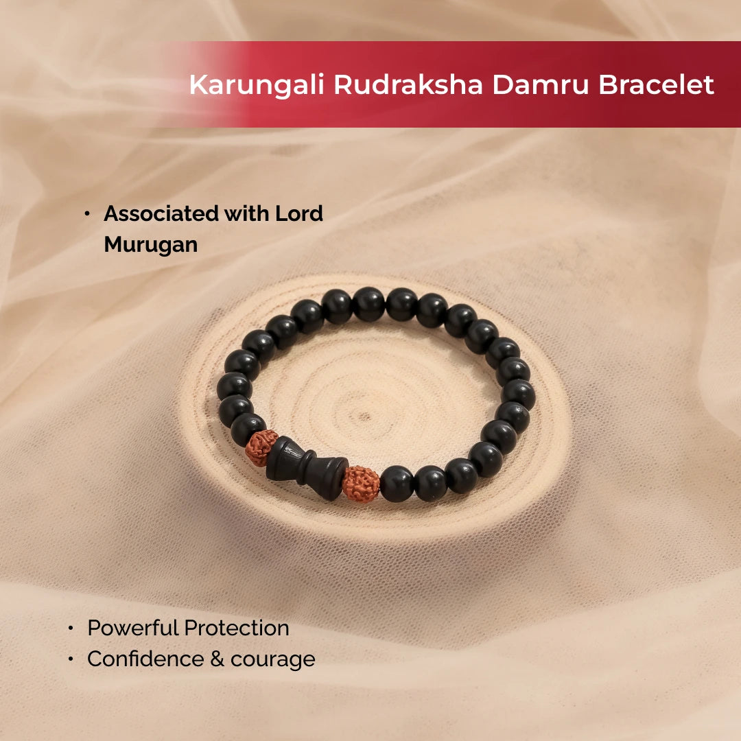 Karungali Rudraksha Damru Bracelet | Govt. Certification