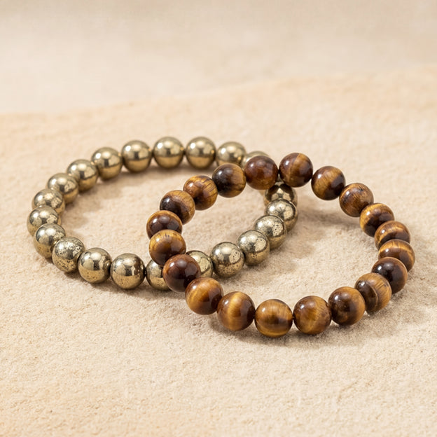 Tiger Eye and Pyrite Bracelet for Confidence and Wealth combo