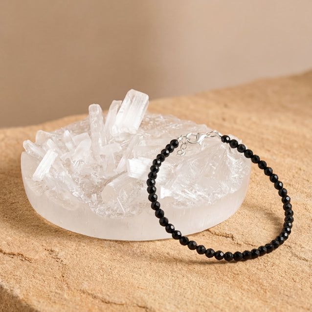 Black Tourmaline Anklet and Free Selenite plate for Protection and Grounding Combo