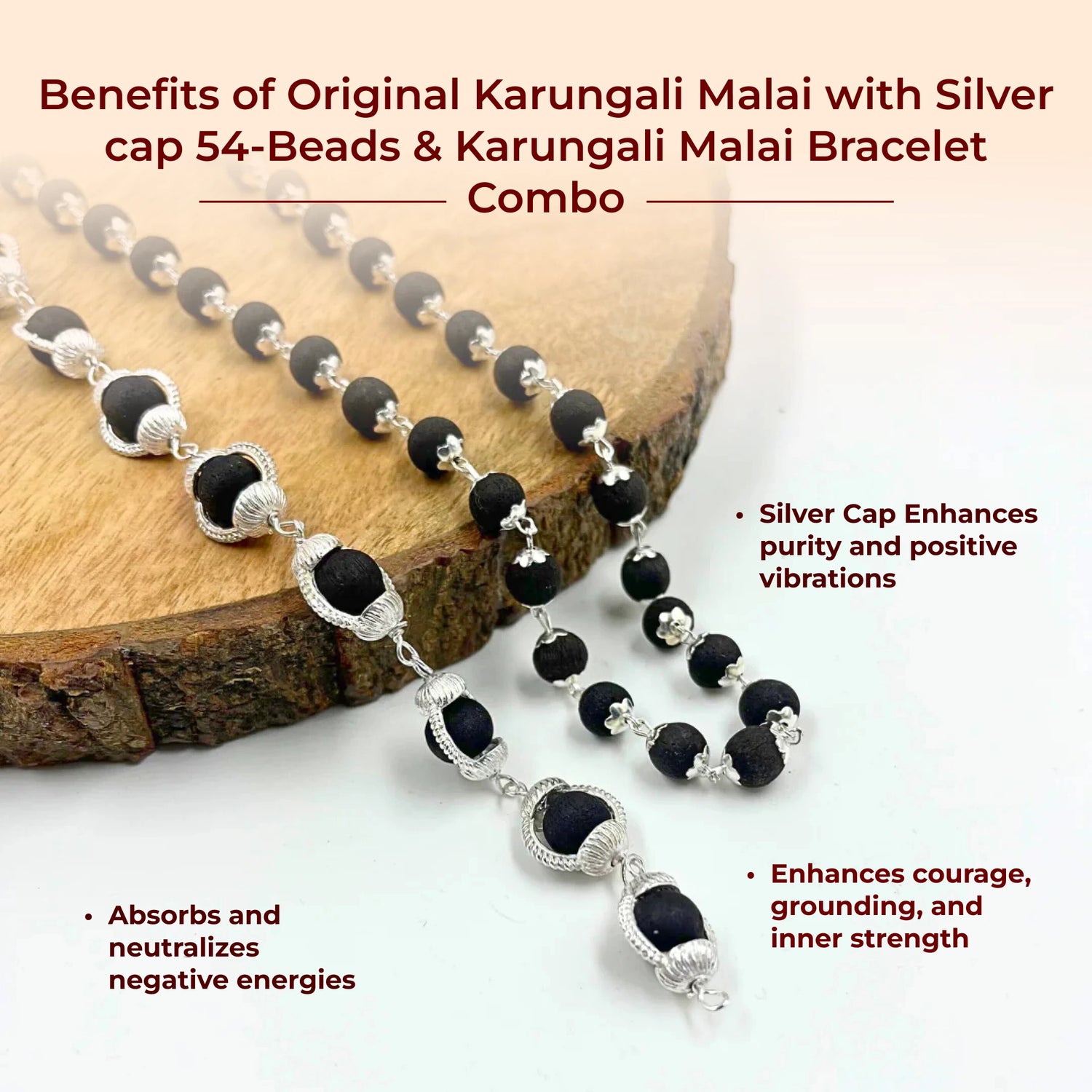 Original Karungali Malai with Silver cap 54-Beads & Karungali Malai Bracelet Combo with Govt. Certification