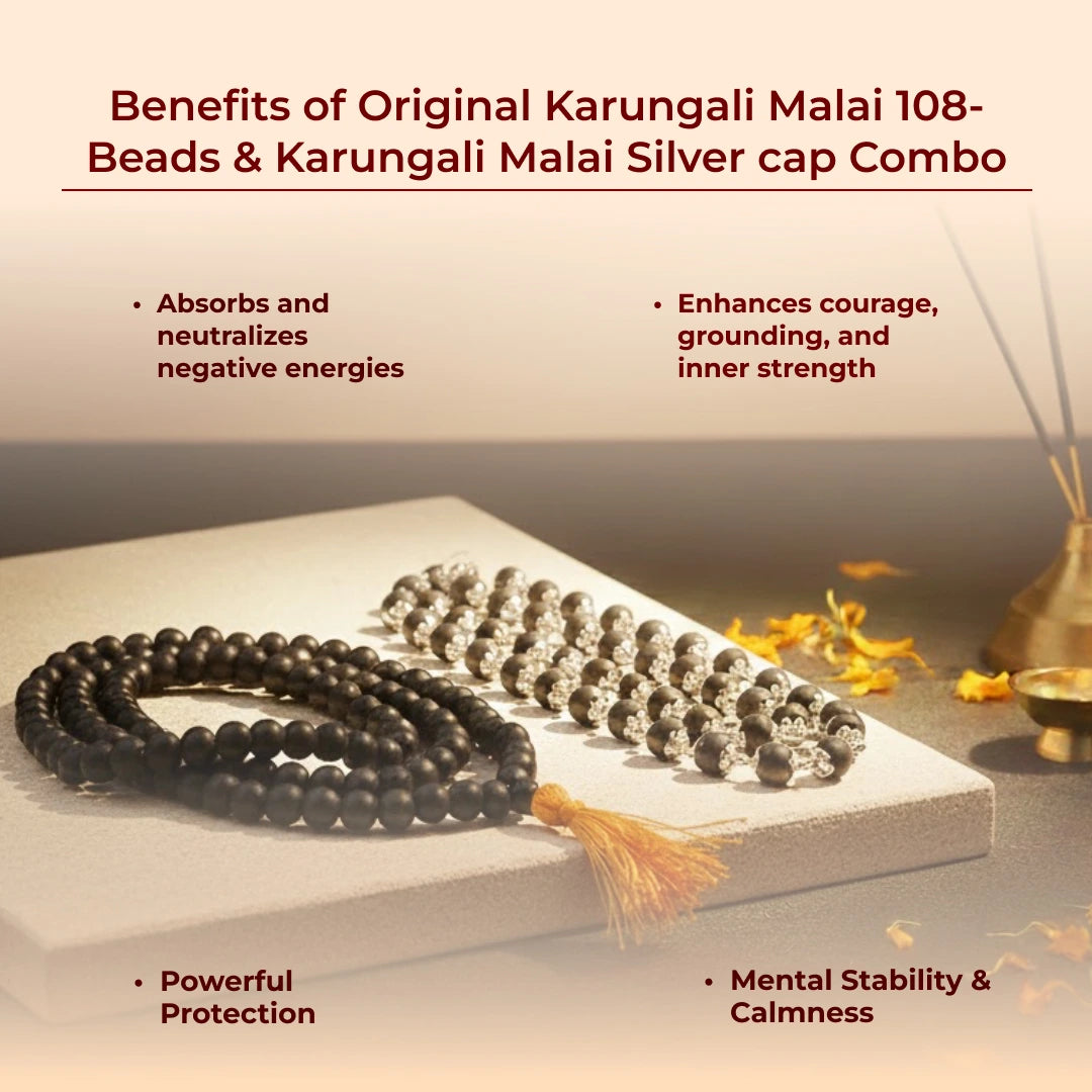 Original Karungali Malai 108-Beads & Karungali Malai Silver cap Combo with Govt. Certification