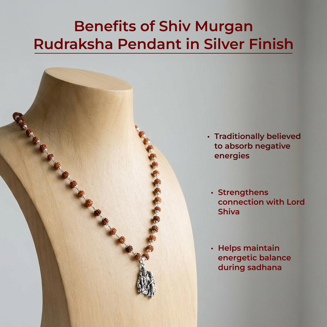 Shiv Murugan Rudraksha Pendant in Silver Finish