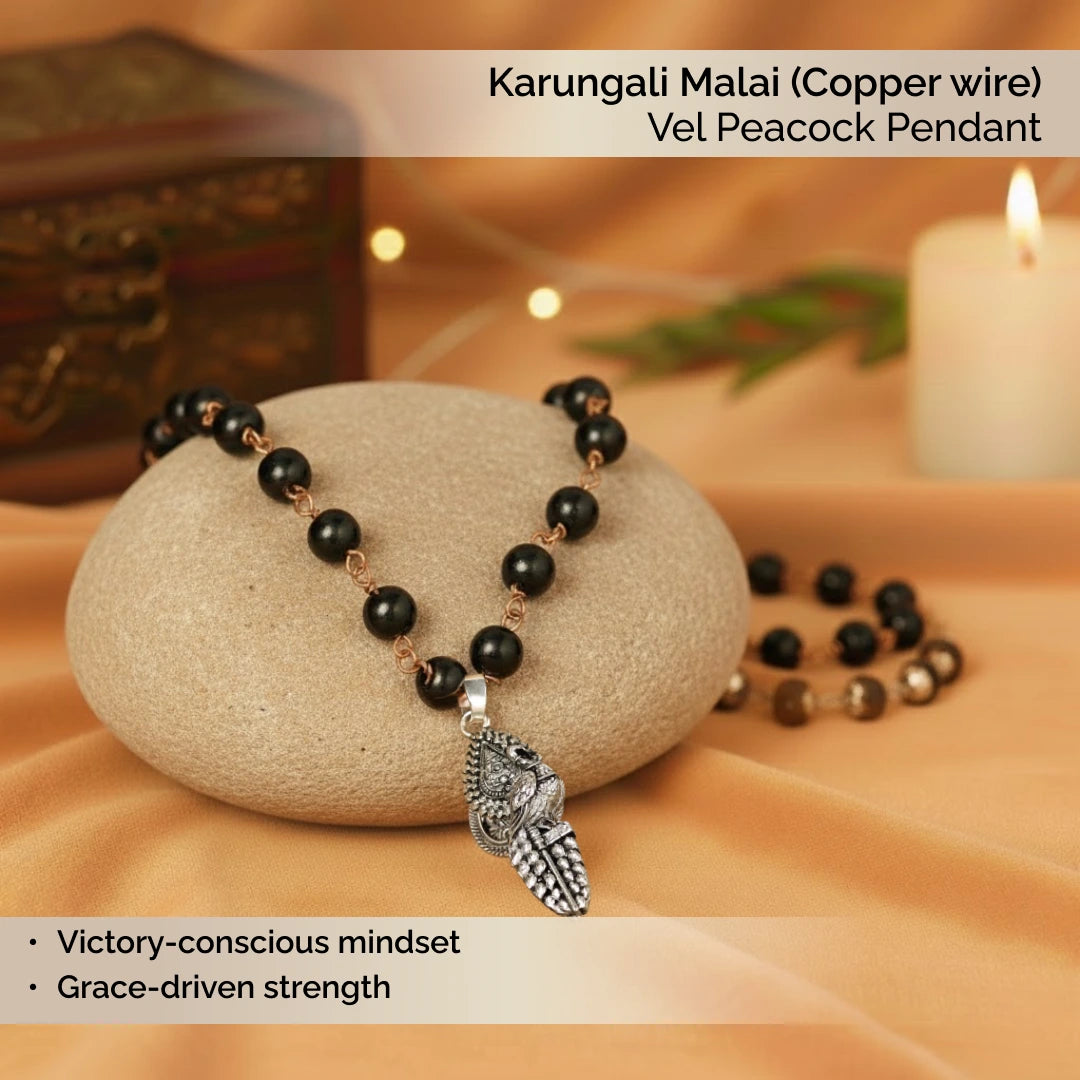 Karungali Malai (Copper wire) with Vel Peacock Pendant