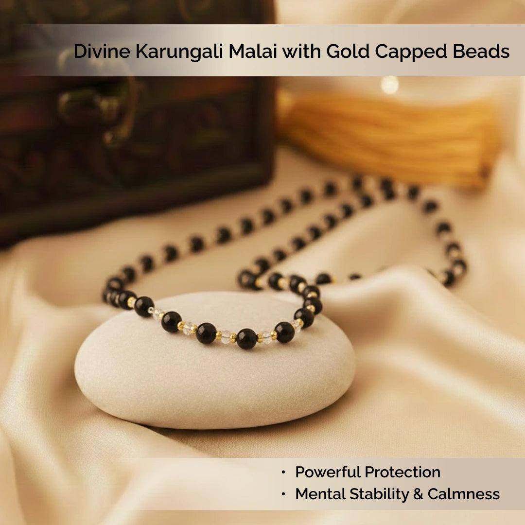 Divine Karungali Malai with Gold Capped Beads | Govt Lab Certified